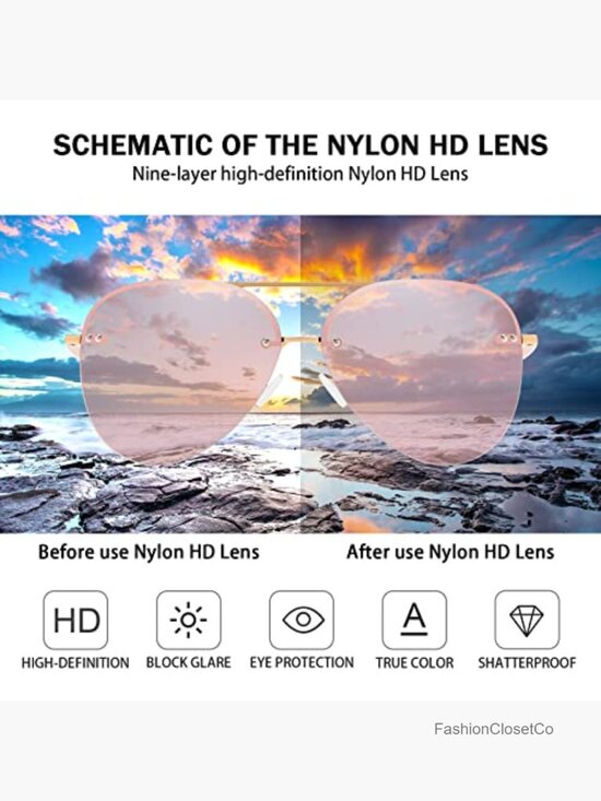Retro Rimless Aviator Sunglasses Oversized UV400 Gradient Mirrored Lens